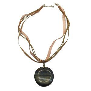 Natural Stone Pendant Necklace Brown Falcon Eye Adjustable Length